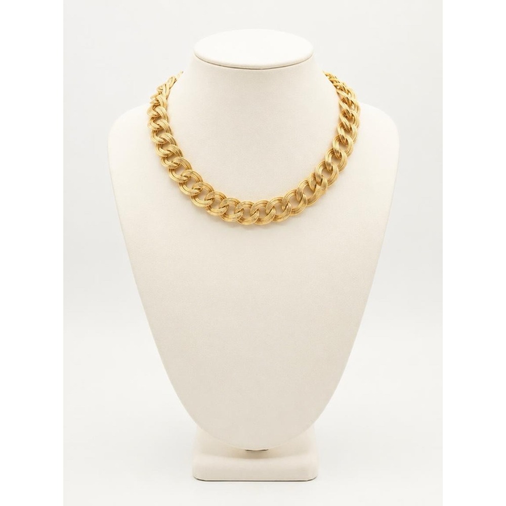 Vintage Inspired Gold Tone Textured Double Link Chunky Chain Necklace